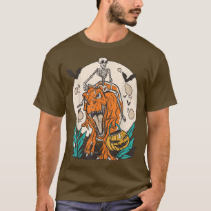 Camiseta Skeleton Riding T-rex Dinosaur Pumpkin Dino Hallow