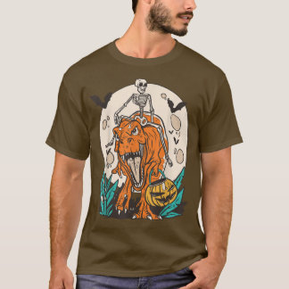 Camiseta Skeleton Riding T-rex Dinosaur Pumpkin Dino Hallow