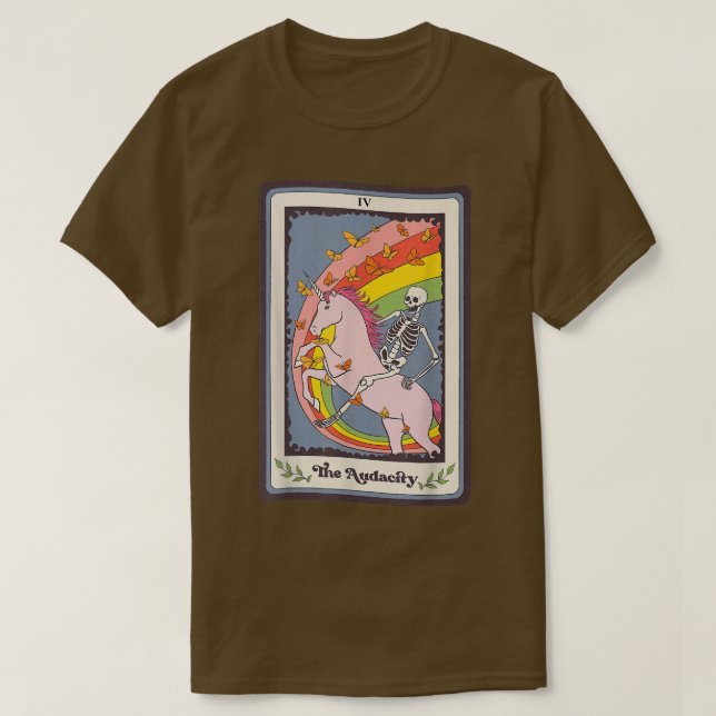 Camiseta Skeleton Riding Unicorn The Audacity Mystical Taro (Diseño del anverso)