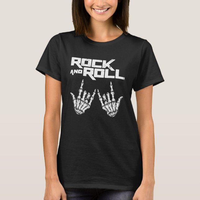 Camiseta Skeleton Rock and Roll Bones Hand Cool Music Conce (Anverso)