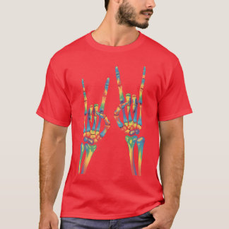 Camiseta Skeleton Rock Hand Rainbow LGBTQ Gay Lesbian Pride