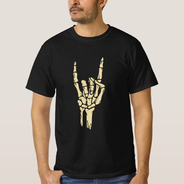 Camiseta ​Skeleton Rock On Hand Sign Graphic T-Shirt - Goth (Anverso)