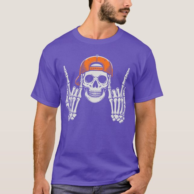 Camiseta Skeleton Rocker Cool Cap Skater Halloween Costume  (Anverso)