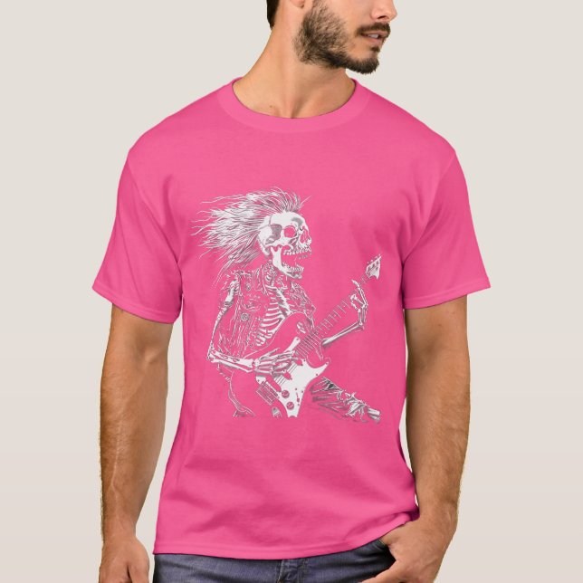 Camiseta Skeleton Rocker Guitar Guy Rock And Roll Punk Rock (Anverso)