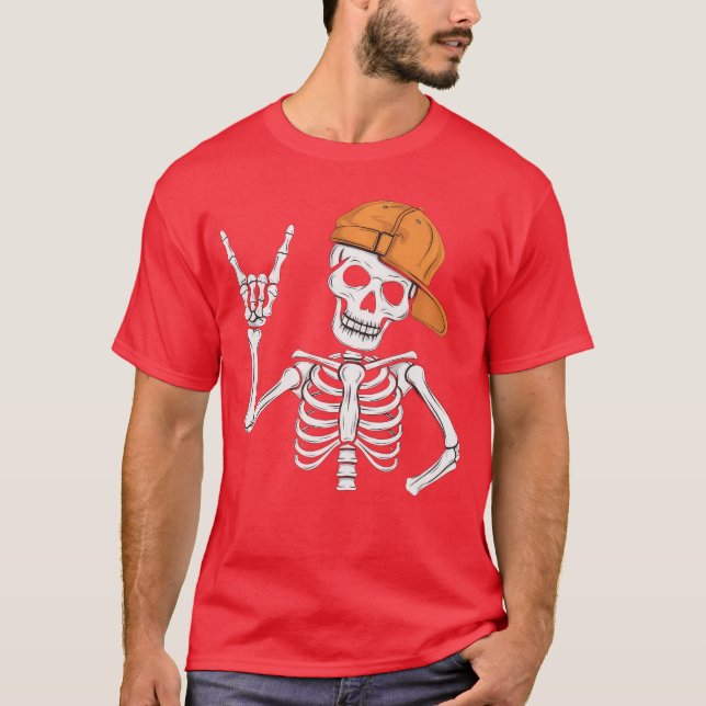 Camiseta Skeleton Rocker Women Men Boys Punk Rocker Long Sl (Anverso)