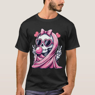 Camiseta Skeleton rosa lindo Temporada Halloween para hombr