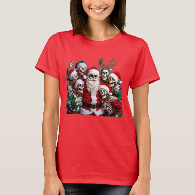 Camiseta Skeleton Santa Christmas Group Photo – Festive 3D  (Anverso)