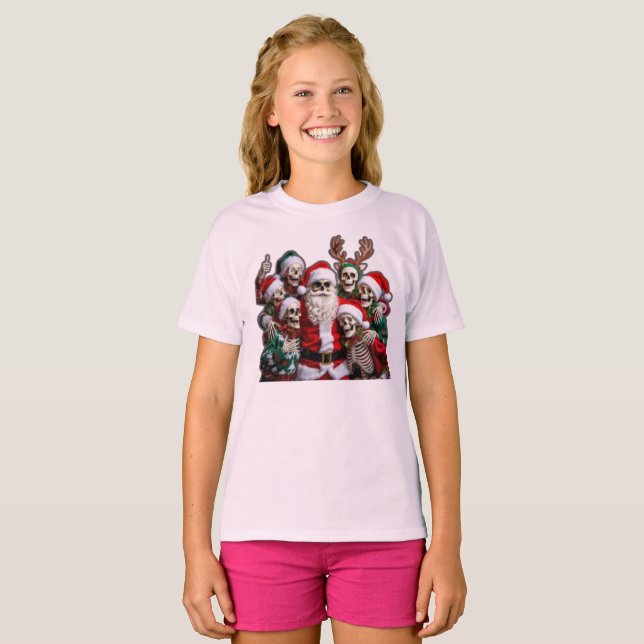 Camiseta Skeleton Santa Christmas Group Photo – Festive 3D  (Anverso completo)