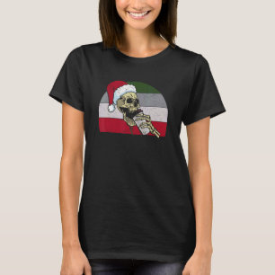 Camiseta Skeleton Santa Claus Gorra Beber café Christma