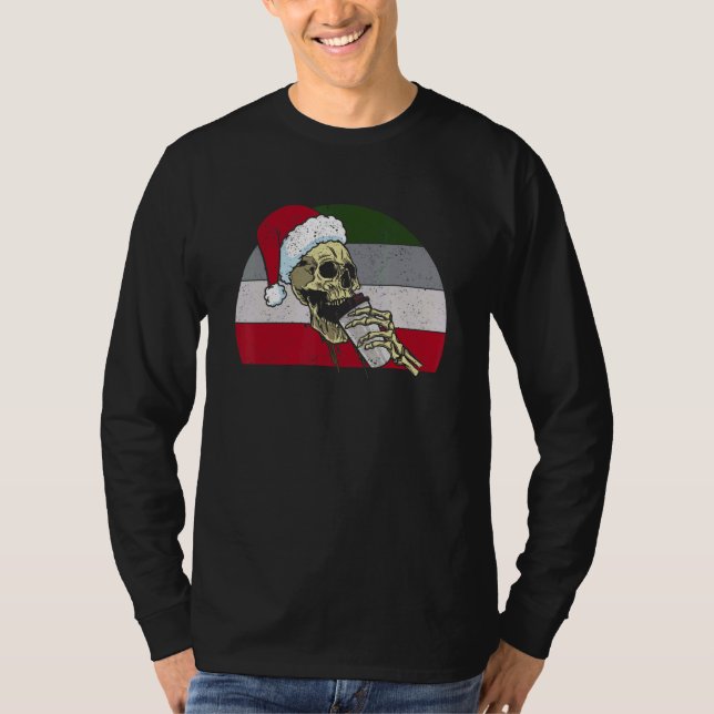Camiseta Skeleton Santa Claus Hat Drinking Coffee  Christma (Anverso)