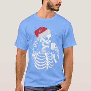Camiseta Skeleton Santa Hat bebiendo café Navidades diverti