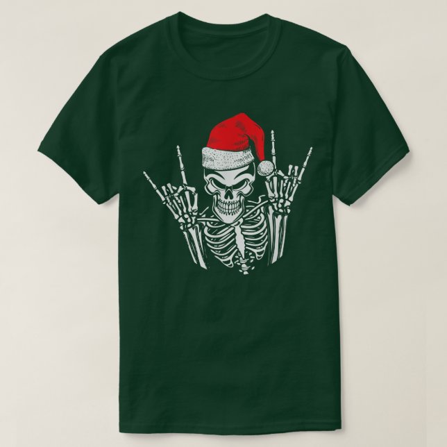 Camiseta Skeleton Santa Hat Rock And Roll Hand Guay Christm (Diseño del anverso)