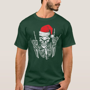Camiseta Skeleton Santa Hat Rock And Roll Hand Guay Christm