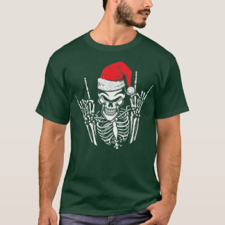 Camiseta Skeleton Santa Hat Rock And Roll Hand Guay Christm