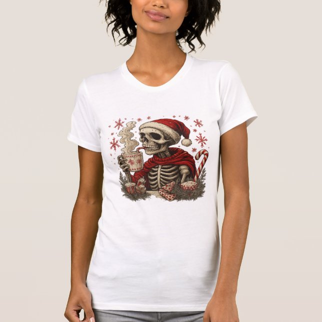 Camiseta Skeleton Santa Hot Cocoa Dark Christmas Humor