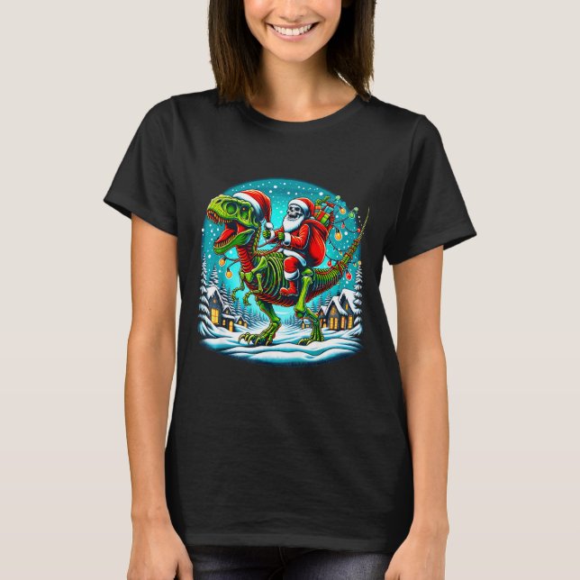 Camiseta Skeleton Santa Riding T Rex Dinosaur Funny Christm (Anverso)
