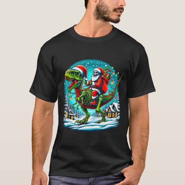 Camiseta Skeleton Santa Riding T Rex Dinosaur Funny Christm (Anverso)