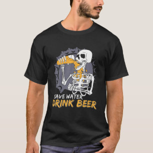Camiseta Skeleton Save Water Beer Beer Funny Halloween Cos