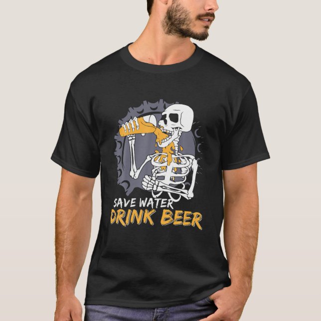 Camiseta Skeleton Save Water Beer Beer Funny Halloween Cos (Anverso)