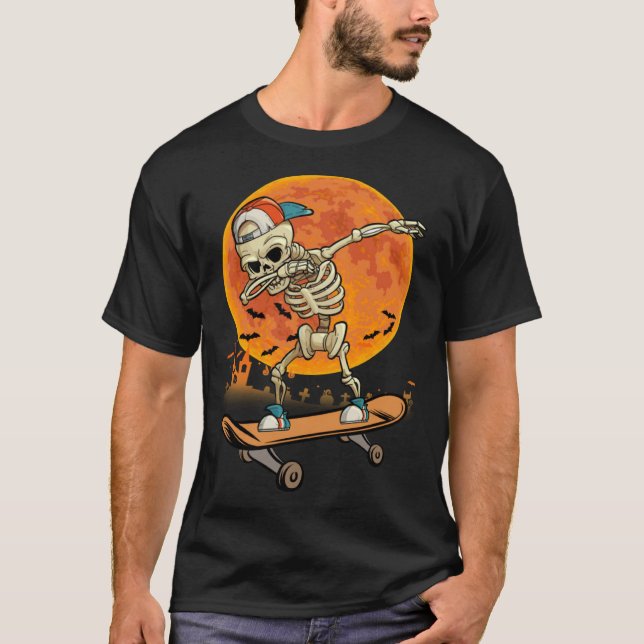 Camiseta Skeleton Skateboard Dabbing  Halloween Costume Gif (Anverso)