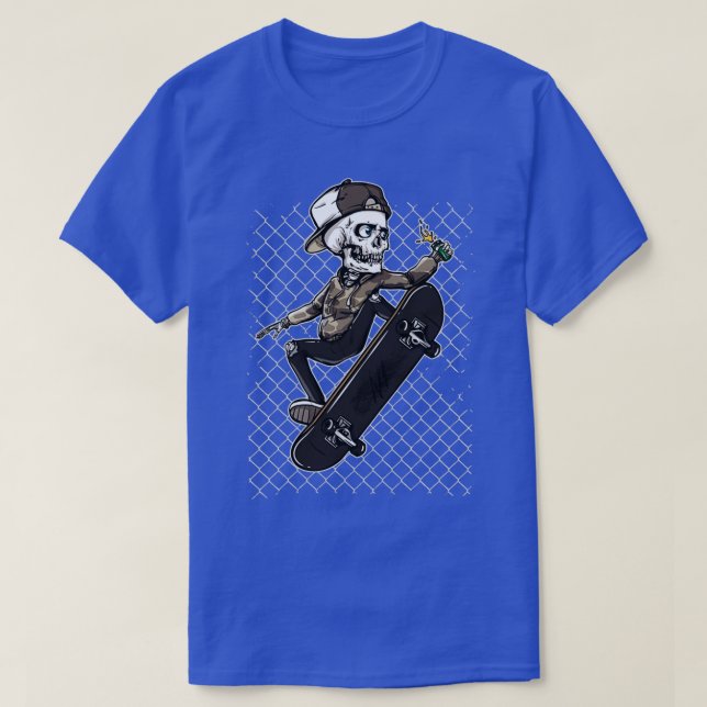 Camiseta Skeleton Skateboard Fence (Diseño del anverso)