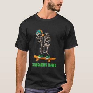 Camiseta Skeleton Skateboarding Illinois America y USA Gi
