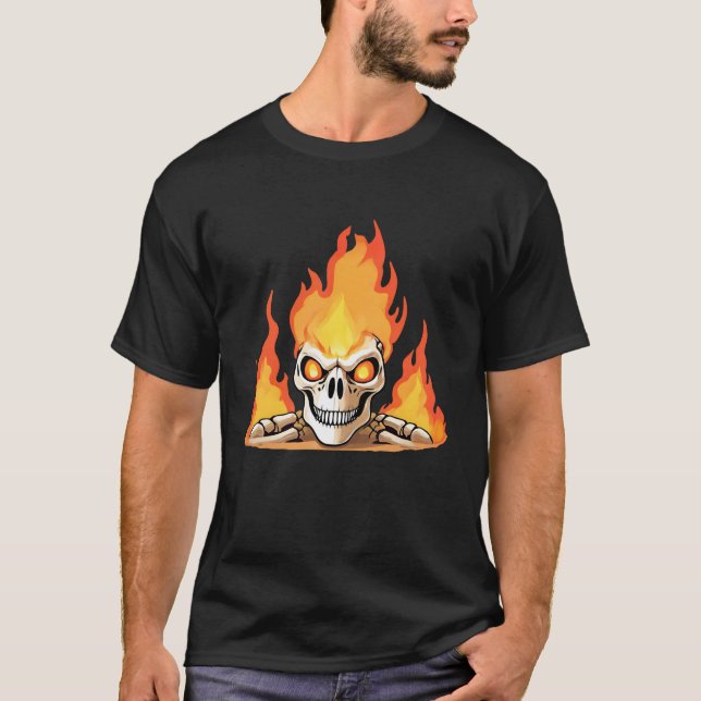 Camiseta Skeleton Skeleton en llamas retro muerto (Anverso)
