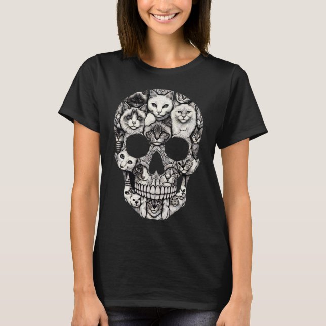 Camiseta Skeleton Skeleton Halloween Disstuve Skull Cat (Anverso)