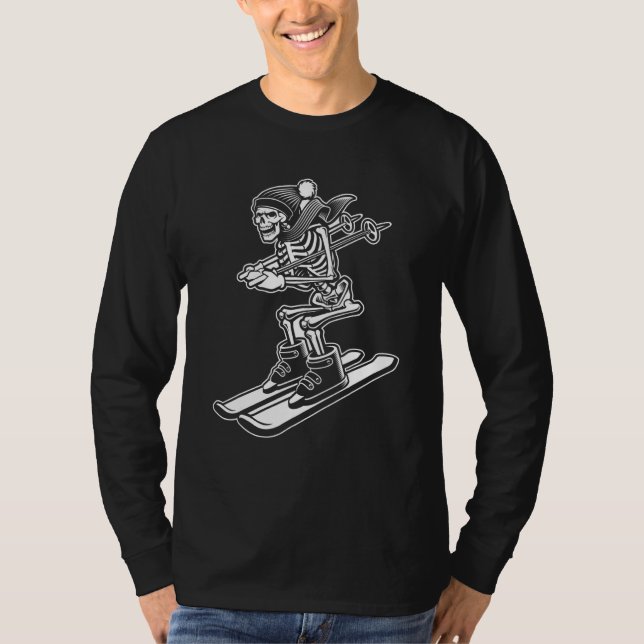 Camiseta Skeleton Skiing Lazy Halloween Costume Cool Skull  (Anverso)