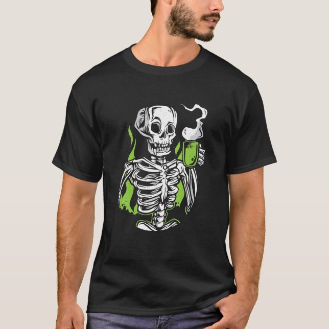 Camiseta Skeleton Skull Alien Bebe Café Funny Novedad (Anverso)