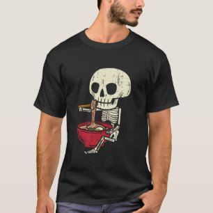 Camiseta Skeleton Skull Comer Ramen Cute Anime Halloween B