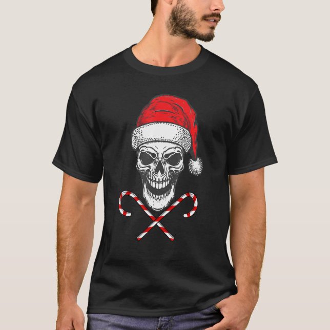 Camiseta Skeleton Skull Santa Hat Candy Navidades Xmas Paja (Anverso)