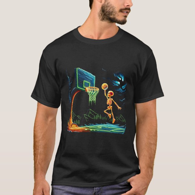 Camiseta Skeleton Slam Dunk Hoop Bysketbyll Halloween Men B (Anverso)
