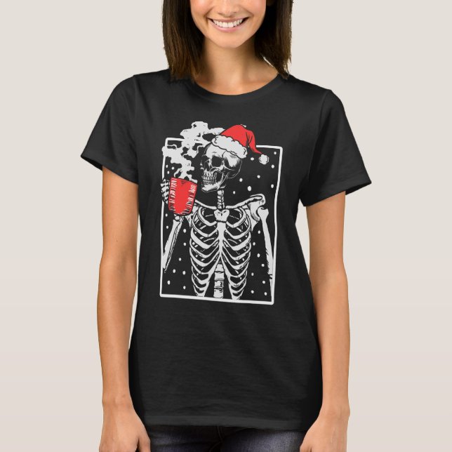 Camiseta Skeleton Sonriente Skull Bebiendo café (Anverso)
