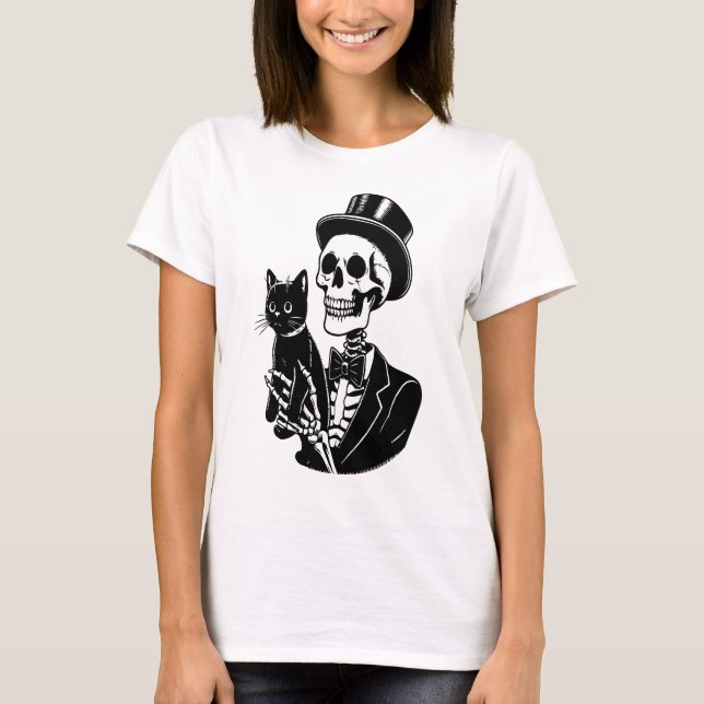 Camiseta Skeleton sosteniendo un gato (Anverso)
