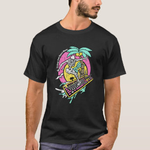 Camiseta Skeleton Surf Keyboard Skull Hawaiano