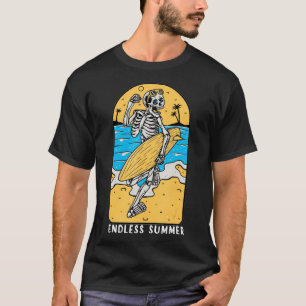 Camiseta Skeleton Surfer Beach Surfing Surfboard Vintage Sk