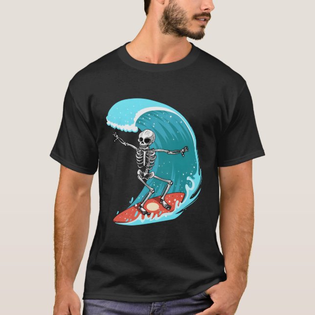 Camiseta Skeleton Surfer Halloween Funny Wave Surfing Surfi (Anverso)