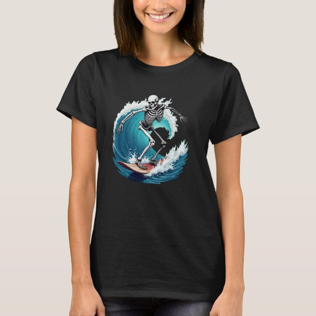 Camiseta Skeleton Surfer Spooky Halloween Surfing Spo (Anverso)