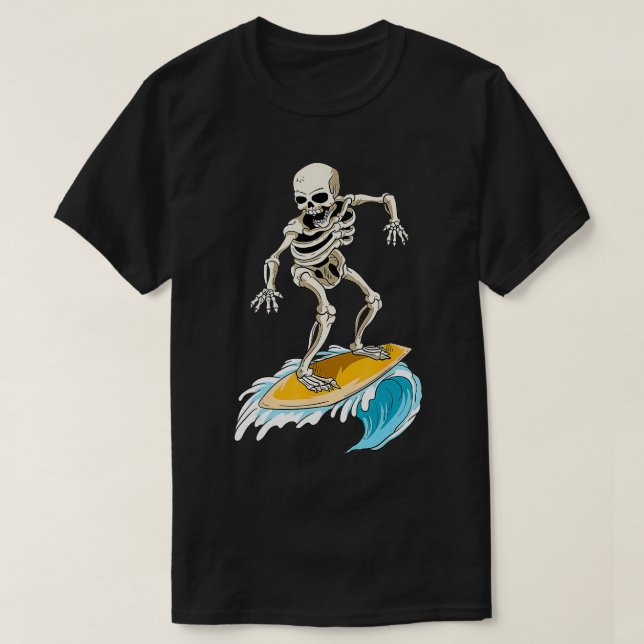 Camiseta Skeleton Surfer Surfboard Beach Summer Waves Surf (Diseño del anverso)