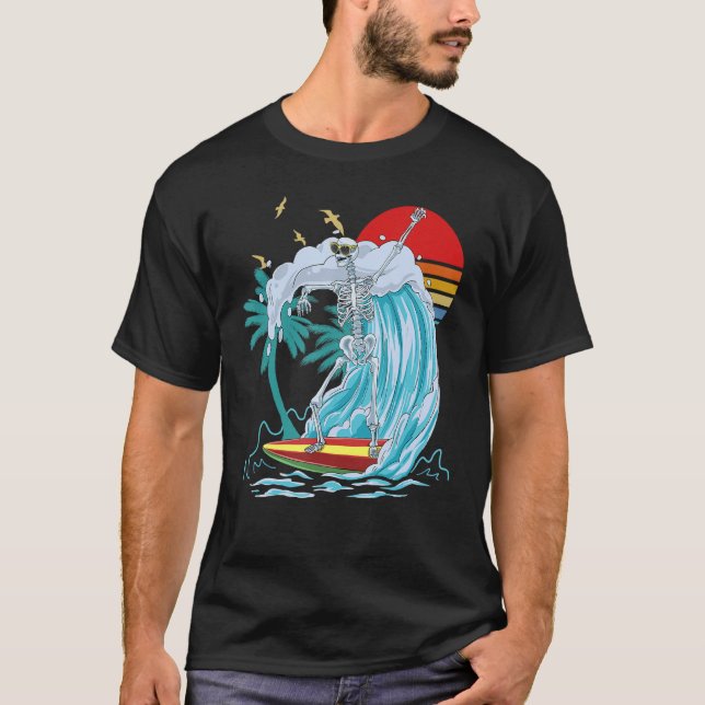 Camiseta Skeleton Surfing Retro Surfing Board (Anverso)