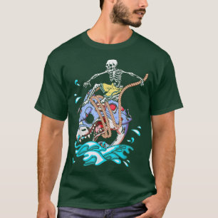 Camiseta Skeleton Surfing Riding Zombies Shark Funny Skelet