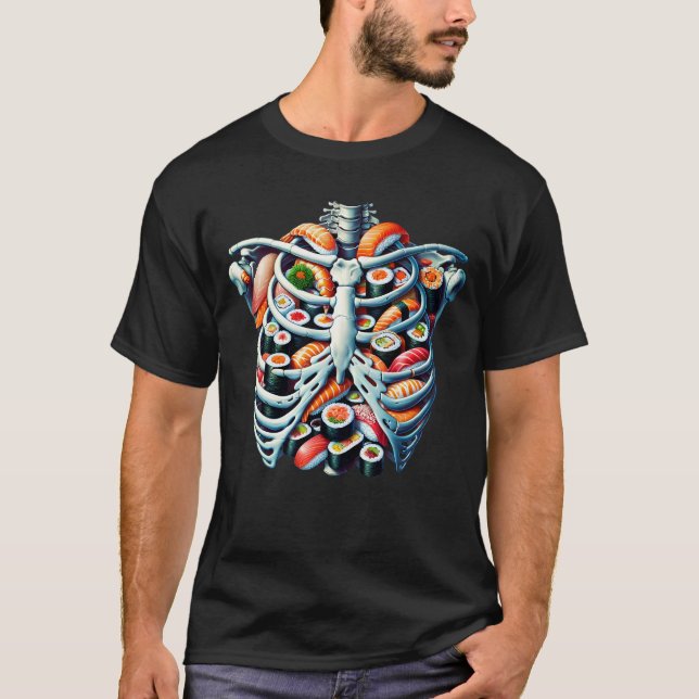Camiseta Skeleton Sushi Lover Comida Japonesa Graciosa (Anverso)