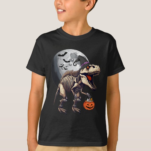 Camiseta Skeleton T Rex Dinosaur Funny Halloween Calabaza B (Anverso)