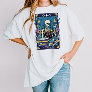 Camiseta Skeleton Tarot Floral azul estética El lector