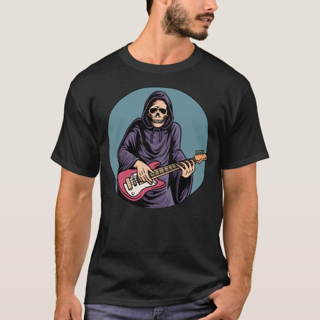 Camiseta Skeleton Tatuaje De Burro De Guitarra De Bass (Anverso)