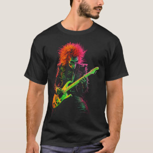Camiseta Skeleton Tee Gráfica Jugando La Guitarra Rock Band
