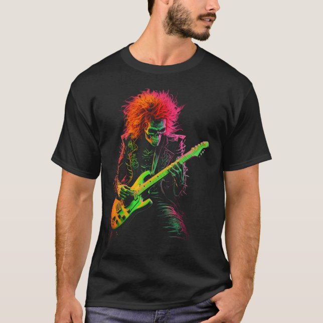Camiseta Skeleton Tee Gráfica Jugando La Guitarra Rock Band (Anverso)