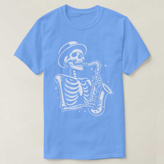 Camiseta skeleton toca saxofón 2 (Diseño del anverso)