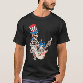 Camiseta Skeleton Tocando Guitarra 4 De Julio Funny Patriot